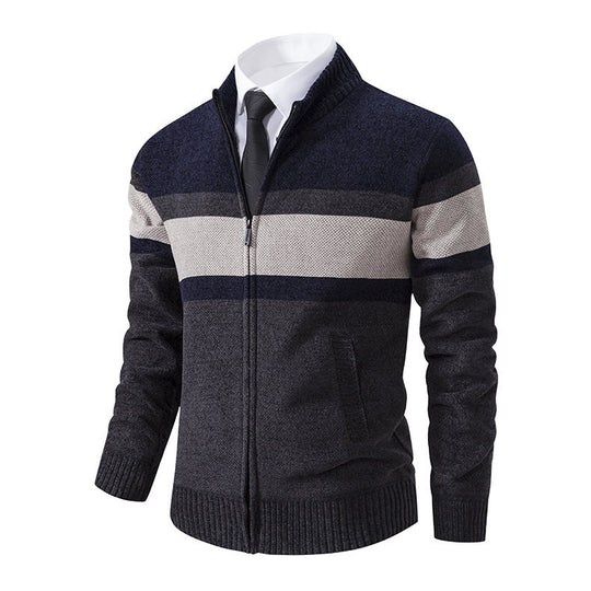 Herren moderne Strickjacke mit hohem Kragen und durchgehendem Reißverschluss R&B