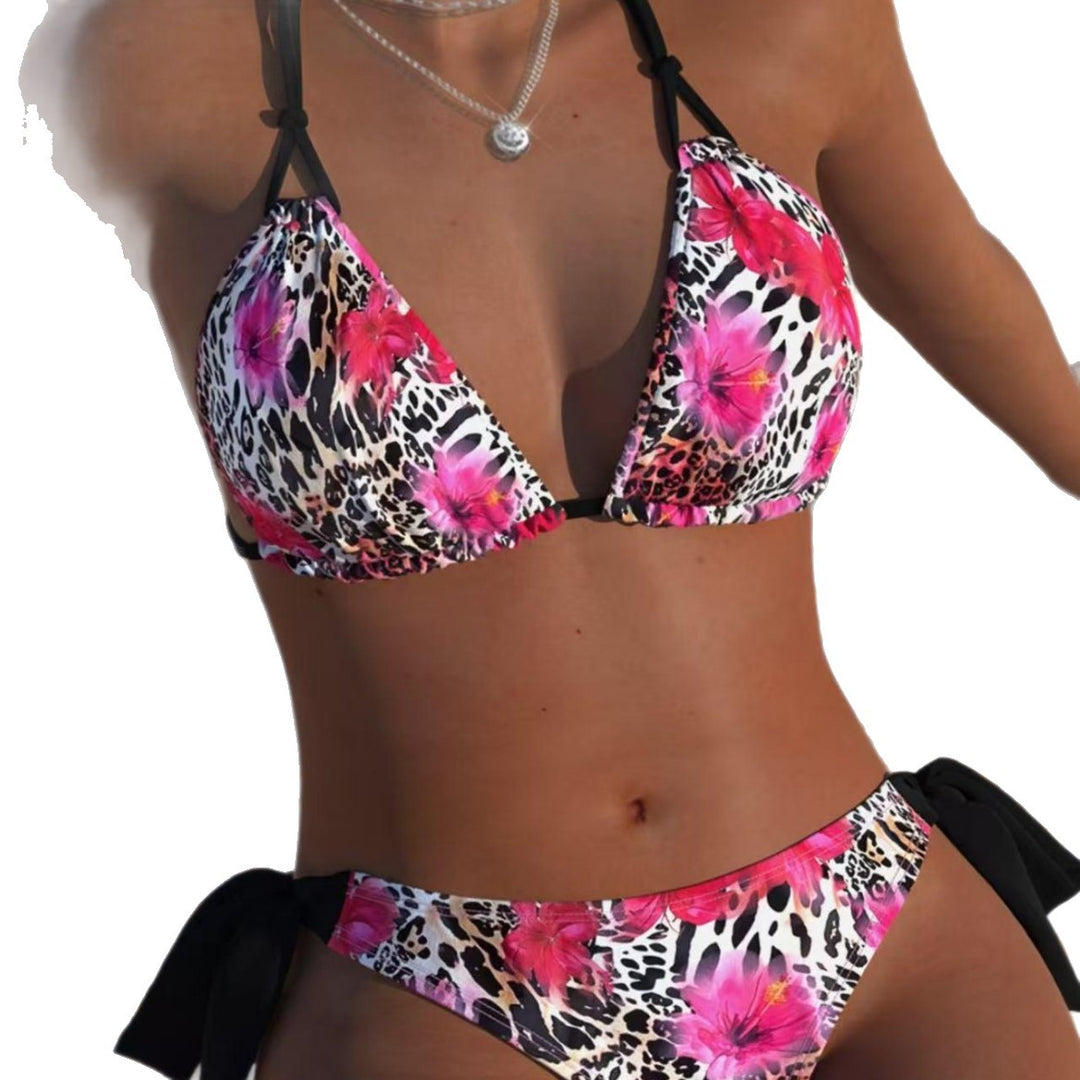 Damen Triangel-Bikini mit modischem Leo- und Blumenmuster R&B