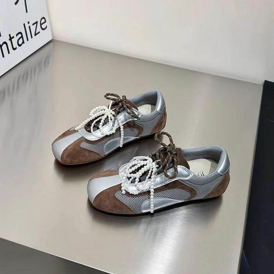 Damen modische Sneaker mit eleganten Perlenakzenten und atmungsaktivem Obermaterial R&B