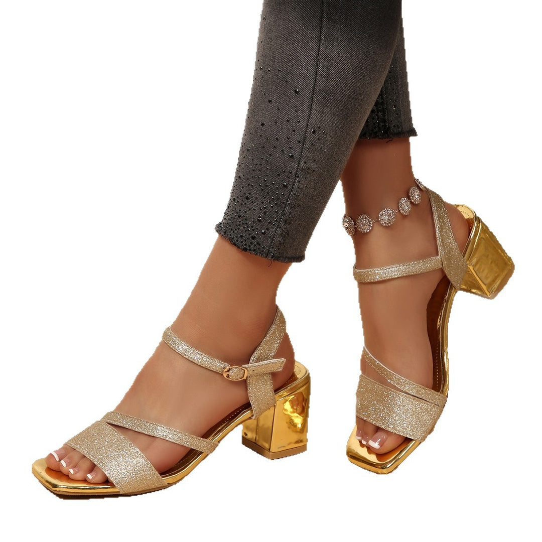 Damen Glitzernde Blockabsatz-Sandalen mit eleganten Riemen R&B