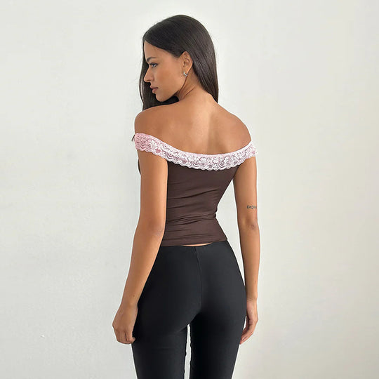 Damen Off-Shoulder Top mit Spitzenakzenten R&B