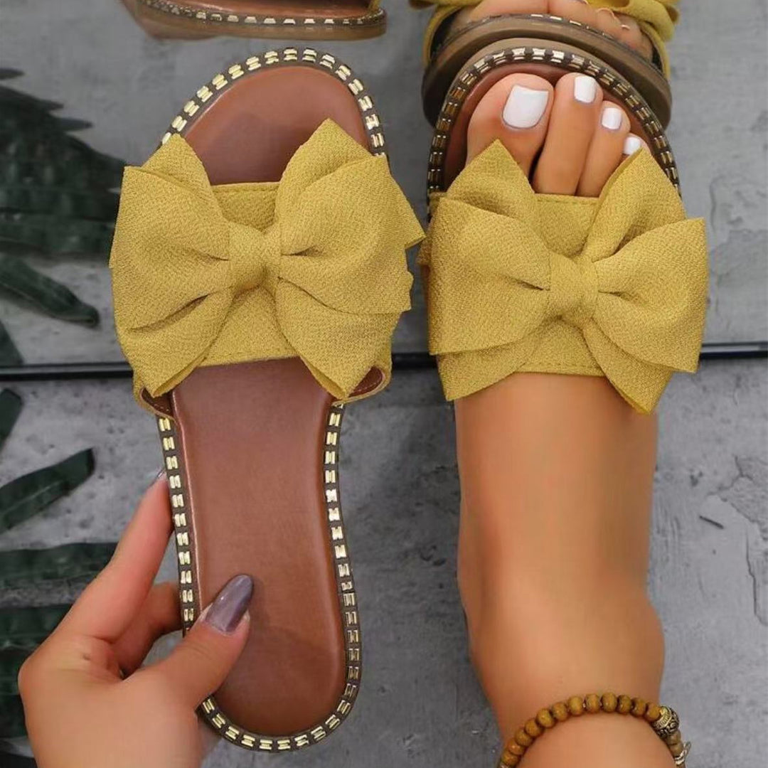 Damen elegante Sommer-Pantoletten mit großem Schleifen-Detail R&B