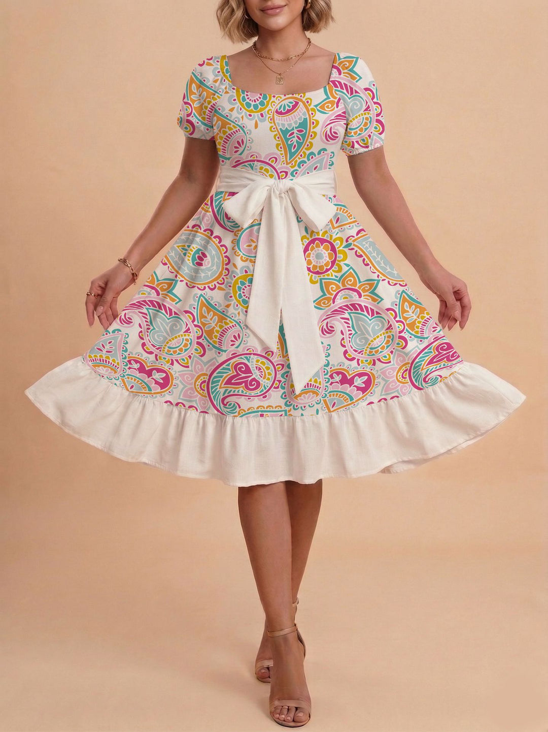 Damen Verspieltes Maxikleid mit Bärenmuster und taillierbarem Band R&B