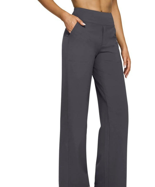 Damen nan fließende High-Waist-Hose mit extra weitem Bein, elastischem Komfortbund und Eingrifftaschen R&B