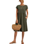 Damen Freizeitleinenkleid mit leichtem Schnitt und Taschen R&B