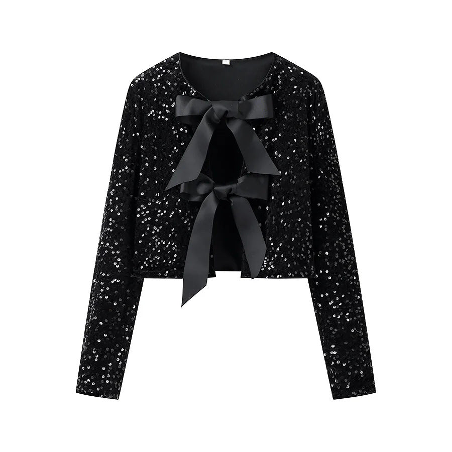 Damen modische Kurzjacke mit eleganten BindR&Bändern R&B