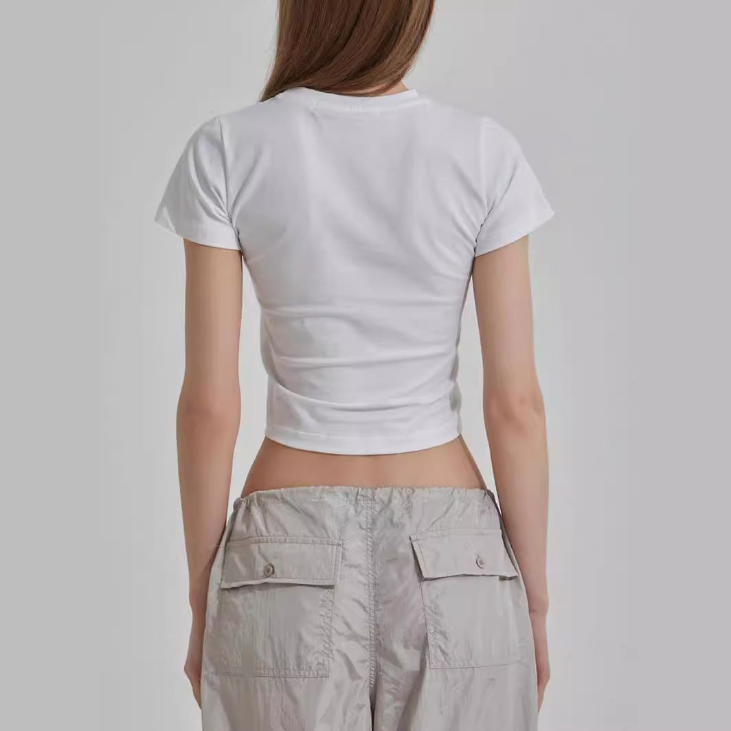 Damen cropped T-Shirt mit einzigartigem 3D-Design einer Schleife R&B