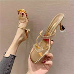 Damen elegante Absatzsandalen mit funkelnden Riemen