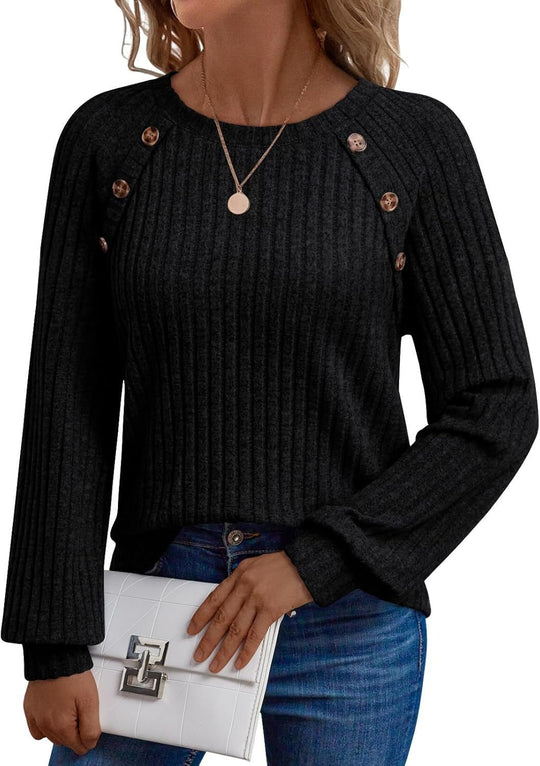 Damen Pullover mit dekorativen Knöpfen und strukturiertem Rippdesign R&B