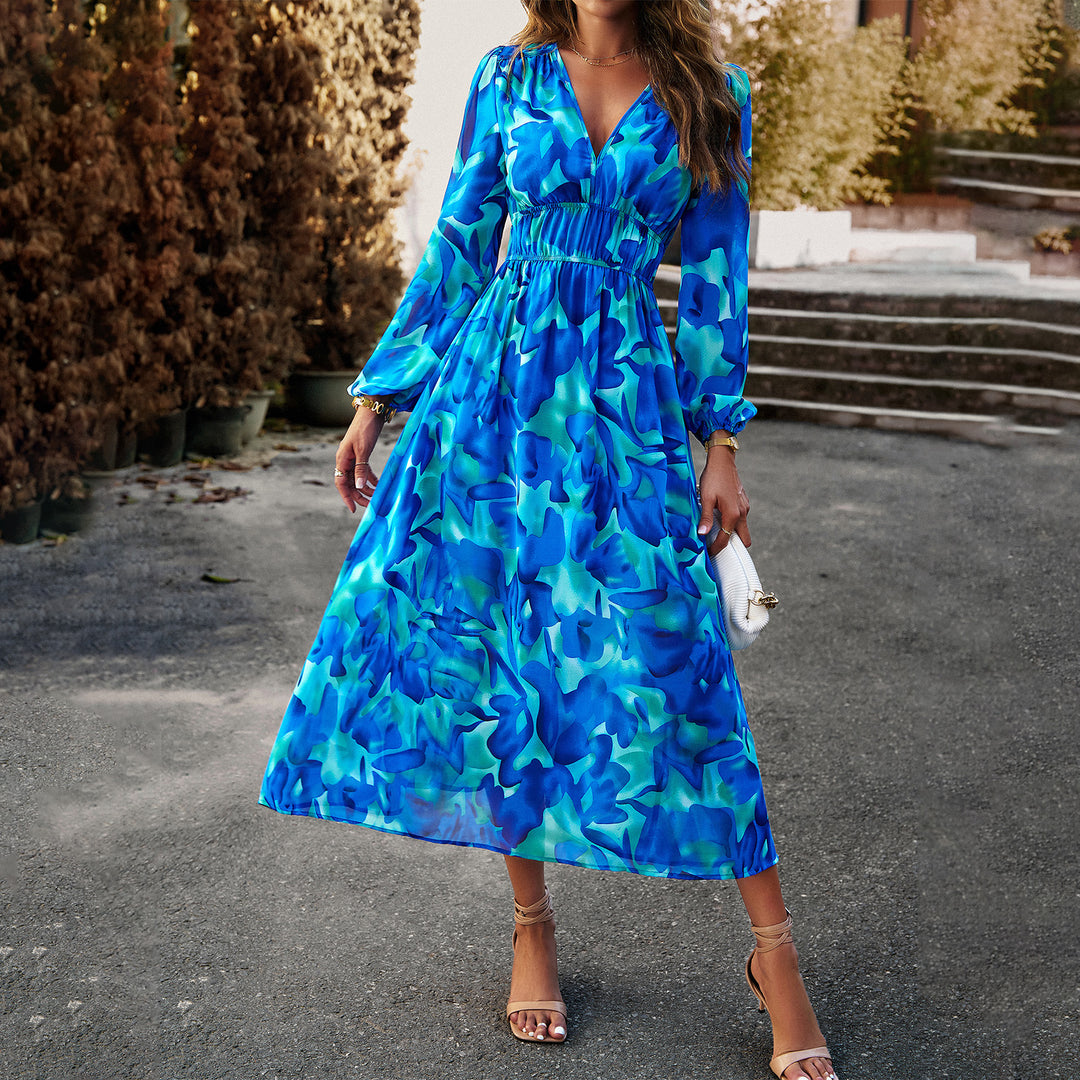 Damen Midi-Kleid mit floralem Druck und elastischem Tailleneinsatz R&B