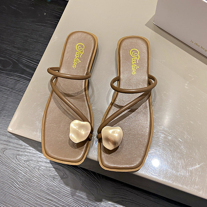 Damen stilvolle Flip-Flops mit glamourösen Herz-Applikationen EB