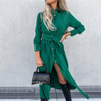 Damen Lange Hemdbluse mit Bindegürtel und elegantem Material R&B