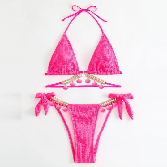 Damen Triangel-Bikini mit verspielten Quasten und glänzenden Details R&B
