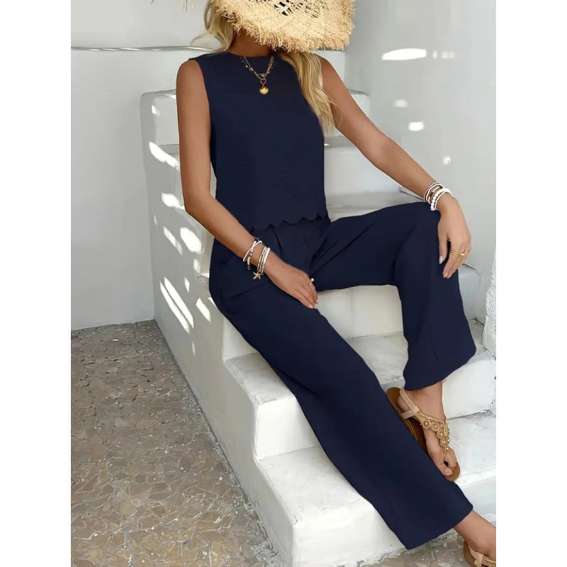 Damen entspannendes Zweiteiler-Outfit mit weitem Hosen und ärmellosem Top R&B
