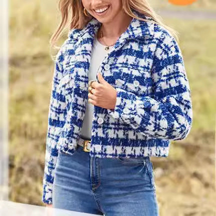 Damen Karierte Cropped Jacke R&B
