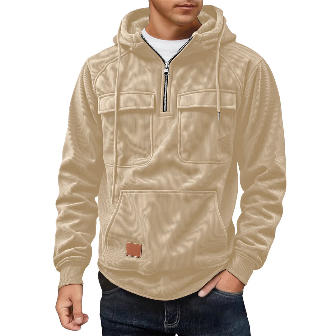 Herren Fleecepullover mit angezipptem Kragen und praktischen Taschen R&B
