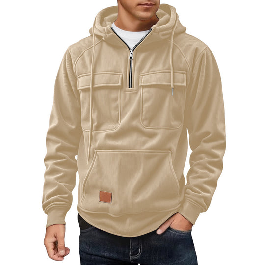 Herren Fleecepullover mit angezipptem Kragen und praktischen Taschen R&B