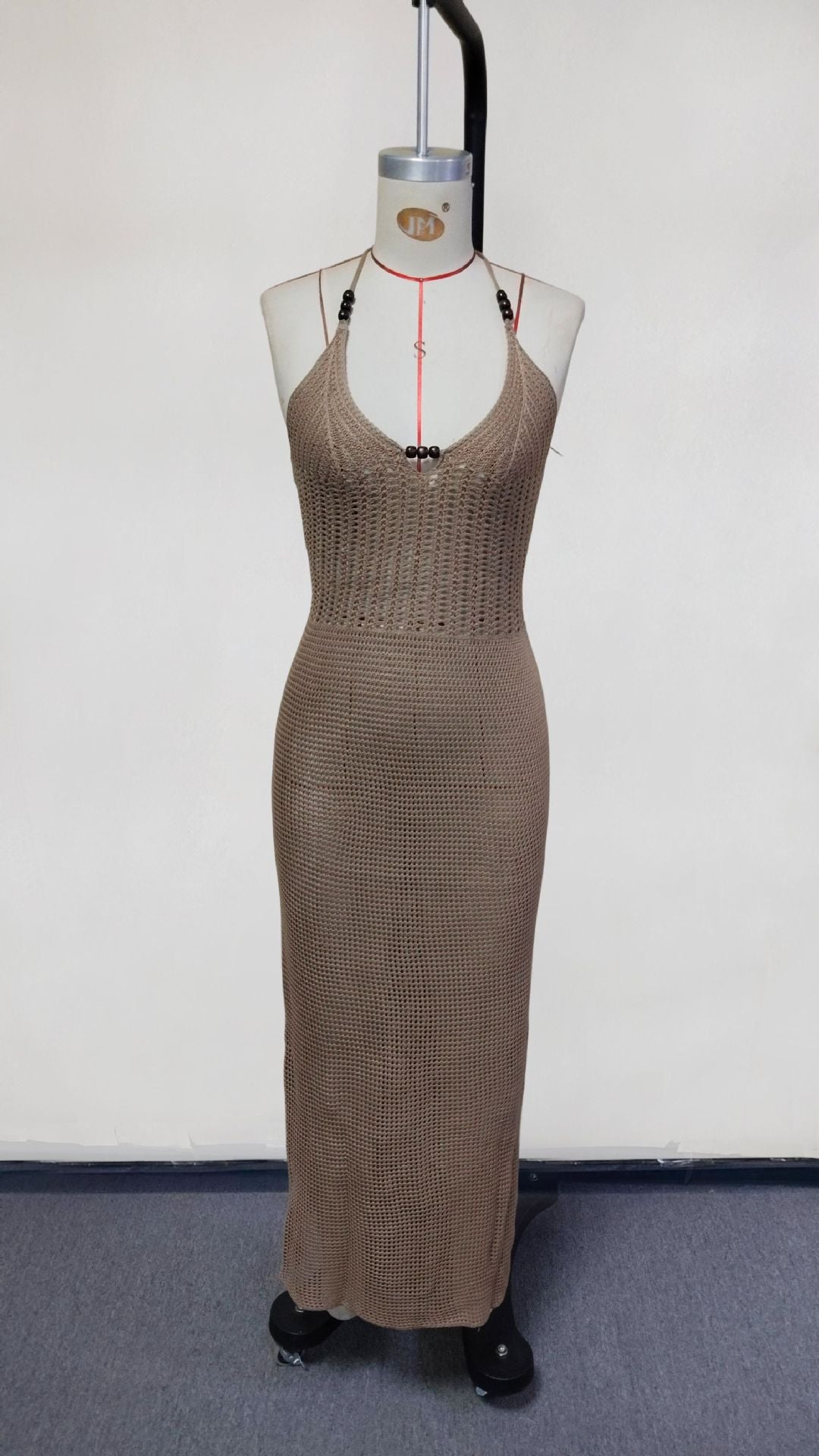 Damen gehäkeltes Strandkleid mit tiefem V-Ausschnitt und herausragenden Details R&B