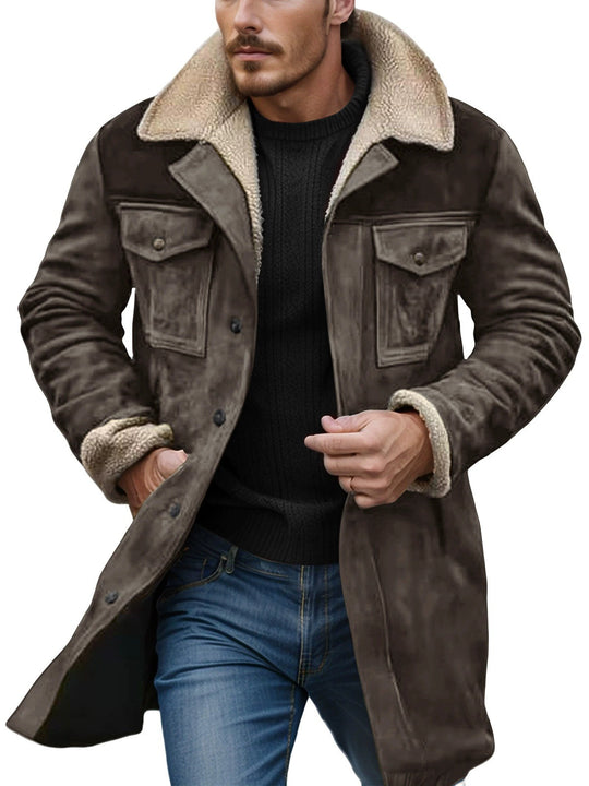 Herren Suede-Langjacke mit Teddy-Futter und praktischen Taschen R&B