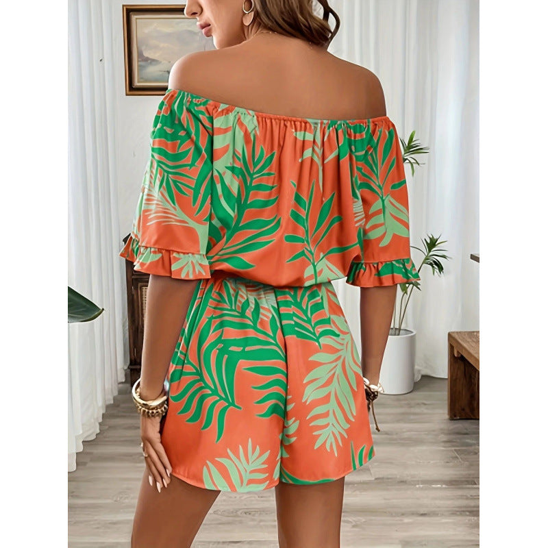 Damen Off-Shoulder Jumpsuit mit floralem Design und elastischem Bund R&B