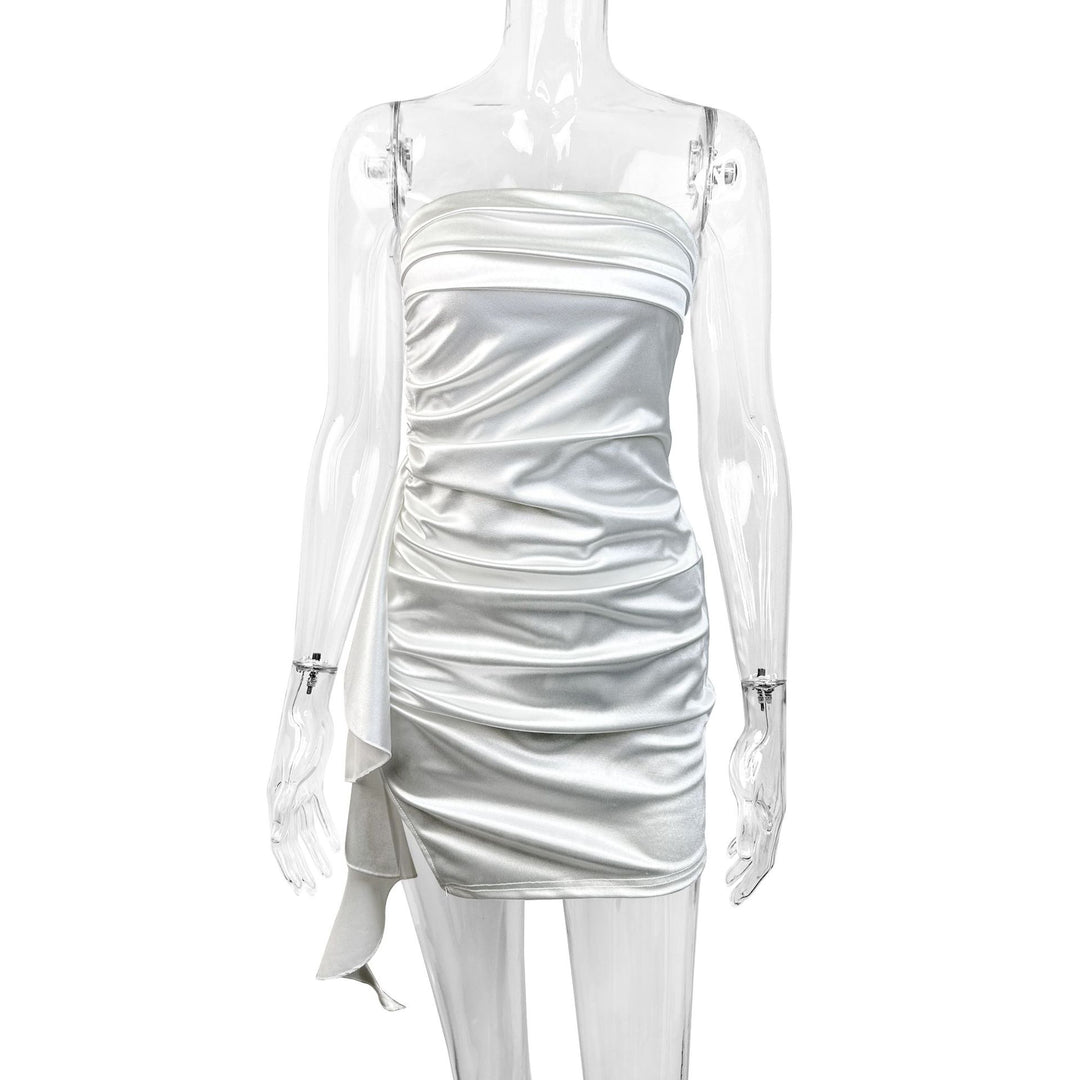 Damen Rüschen Minikleid mit trägerlosem Design und seitlichem Schlitz R&B