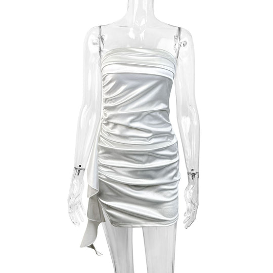 Damen Rüschen Minikleid mit trägerlosem Design und seitlichem Schlitz R&B