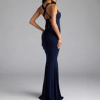 Damen Elegantes langen Kleid mit schulterfreien Trägern und leichtem Schimmer R&B