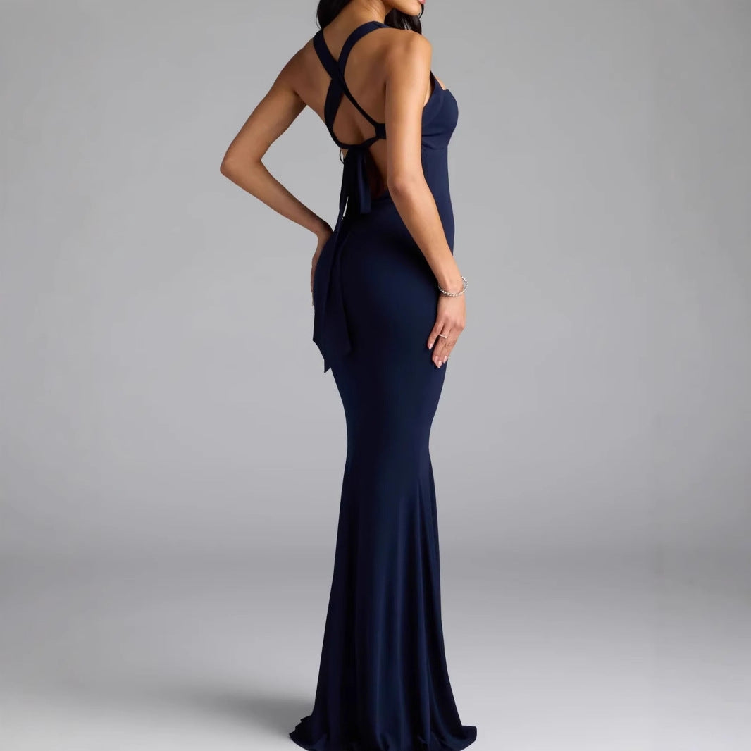 Damen Elegantes langen Kleid mit schulterfreien Trägern und leichtem Schimmer R&B