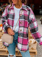Damen Karierte Flanelljacke mit Knopfdetails und lässigem Schnitt R&B