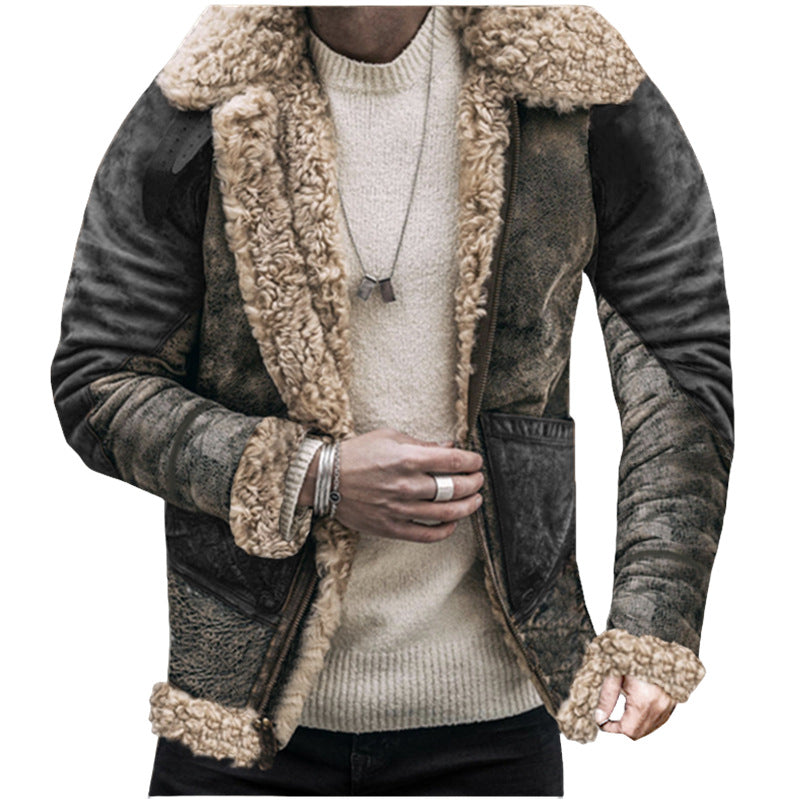 Herren Teddy-Lederjacke mit warmem Innenfutter R&B