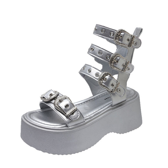 Damen Plateau-Sandalen mit dekorativen Schnallen und rutschfester Sohle R&B