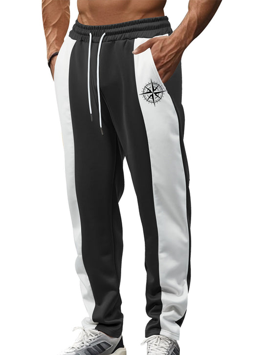 Herren nan sportive Trackpants mit seitlichen Kontrastbahnen elastischem Bund Kordelzug und Hirschstickerei R&B