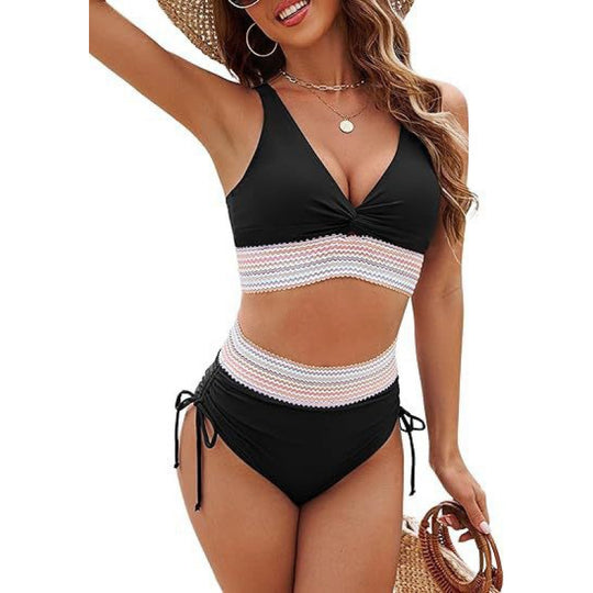 Damen Bikinioberteil mit hoher Taille und dekorativem Strickmuster R&B