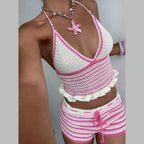 Damen Häkel-Set mit voluminösem Oberteil und Shorts R&B