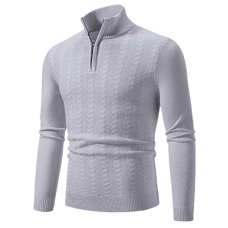 Herren Strickpullover mit Reißverschluss und grafischem Zopfmuster R&B