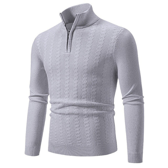 Herren Strickpullover mit Reißverschluss und grafischem Zopfmuster R&B
