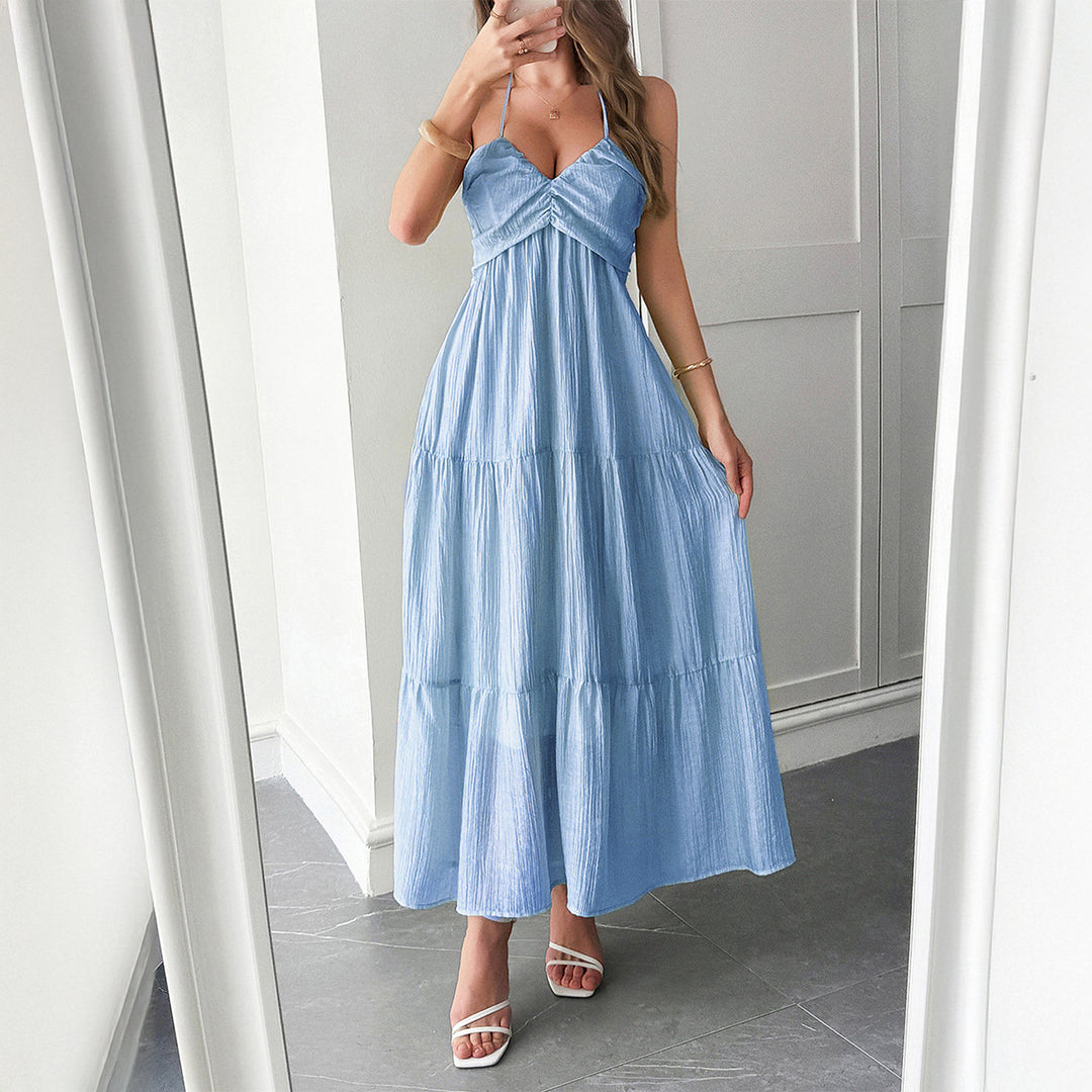 Damen Maxidress mit elegantem Rüschendesign und verstellbaren Spaghettiträgern R&B
