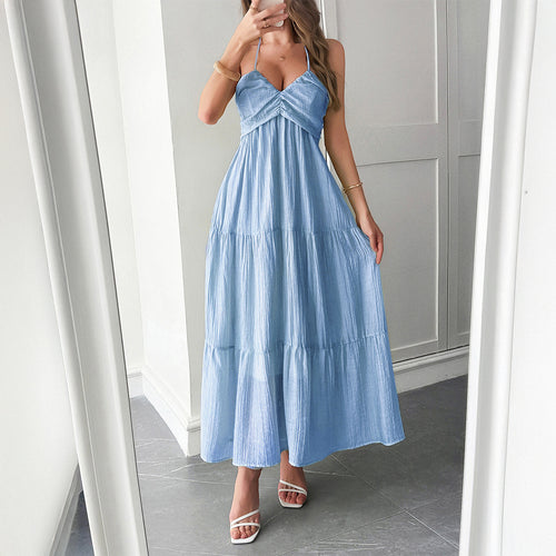 Damen Maxidress mit elegantem Rüschendesign und verstellbaren Spaghettiträgern R&B