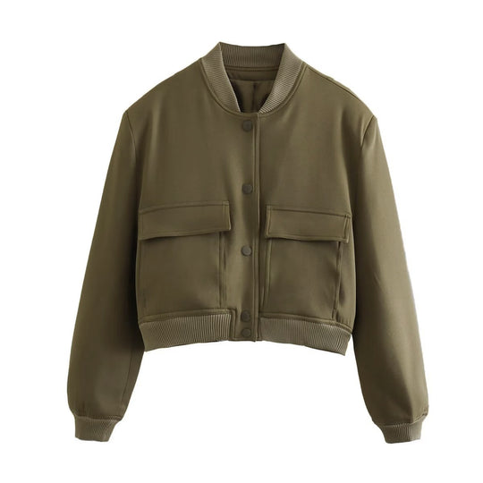 Damen sportliche Bomberjacke mit wattiertem Innenfutter und praktischen Taschen R&B
