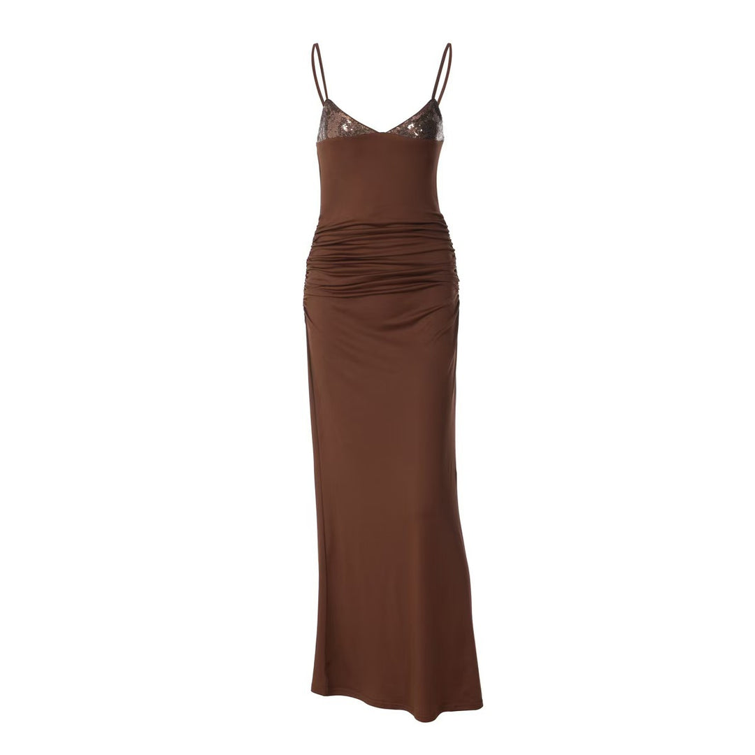 Damen Elegantes Maxikleid mit schimmernden Spitzenakzenten und Raffungen R&B