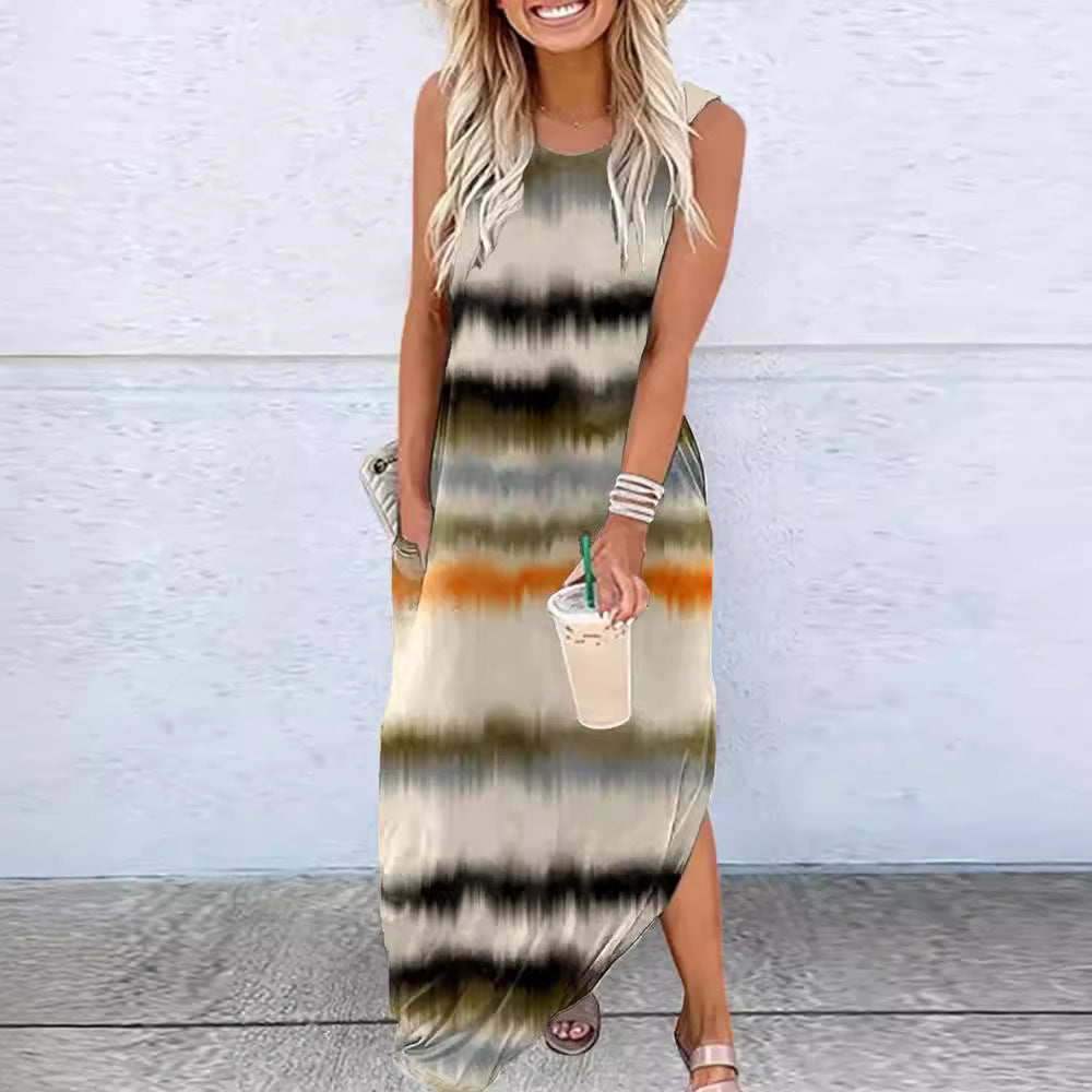 Damen Maxikleid mit modernem Farbverlauf und praktischem Seitentaschen-Design R&B