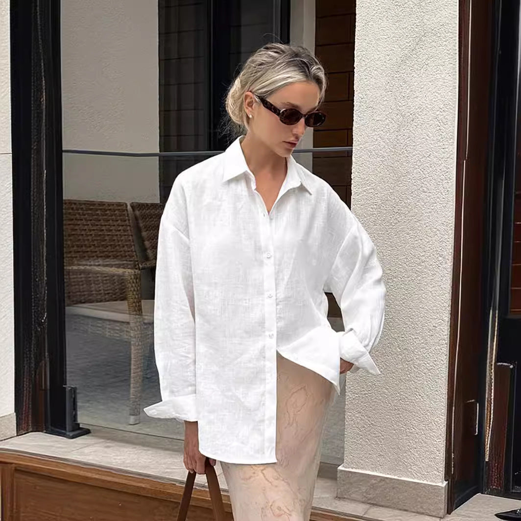 Damen Leinenhemd mit lässigem Schnitt und oversized Ärmeln R&B