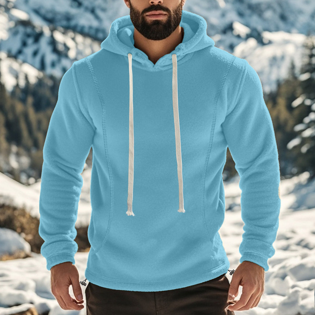 Herren bequemer Fleece Kapuzenpullover mit hohem Kragen und praktischer Kängurutasche R&B