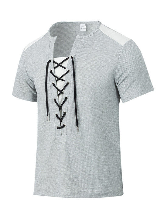 Herren Kurzarm Shirt mit sportlichem Schnürdesign R&B