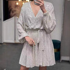 Damen Glamouröses Feierabendkleid mit funkelnden Pailletten und leichtem V-Ausschnitt