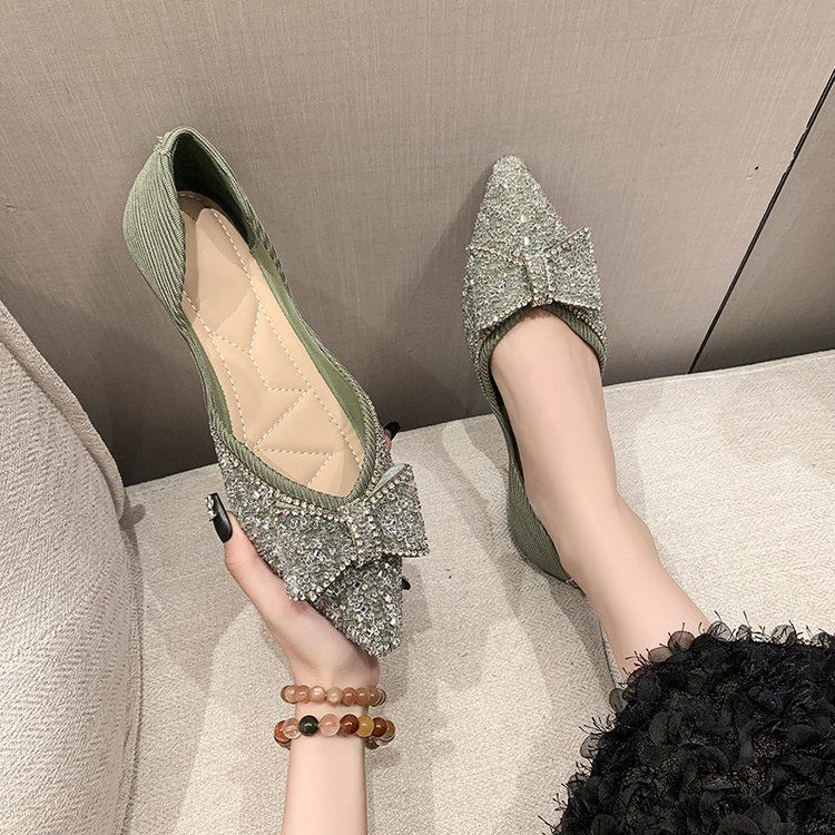 Damen elegante Ballerinas mit funkelndem Schleifendetail R&B