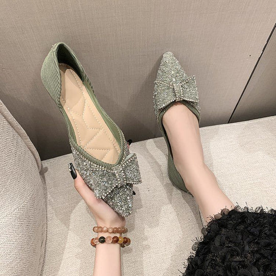 Damen elegante Ballerinas mit funkelndem Schleifendetail R&B