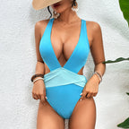 Damen Einteiler Badeanzug mit tiefem V-Ausschnitt und seitlichen Cut-Outs R&B