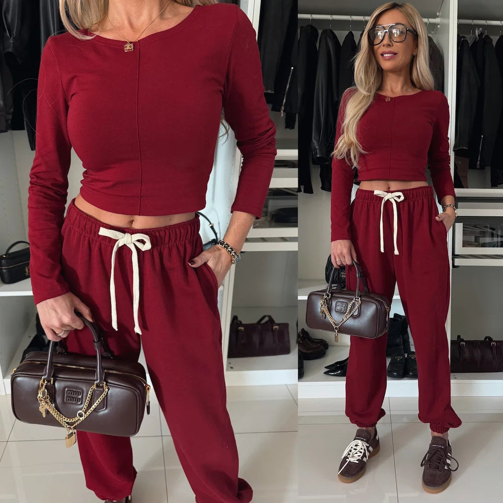 Damen komfortables Freizeit-Set mit modischem Schnitt und hoher Taille R&B