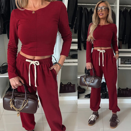 Damen komfortables Freizeit-Set mit modischem Schnitt und hoher Taille R&B